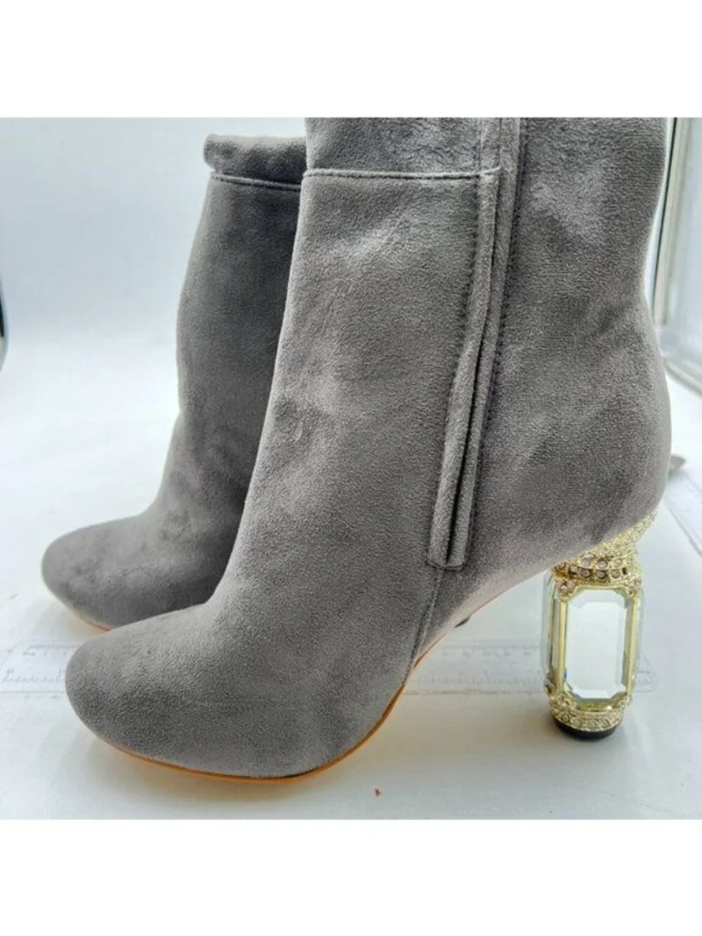 FSJ Women Over The Knee Chunky High Heels Stretch Thigh High Long Boot Grey